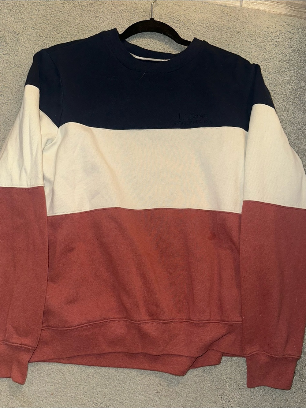 L.L. Bean Colorblock Crewneck Sweater - Navy, White & Rust Red